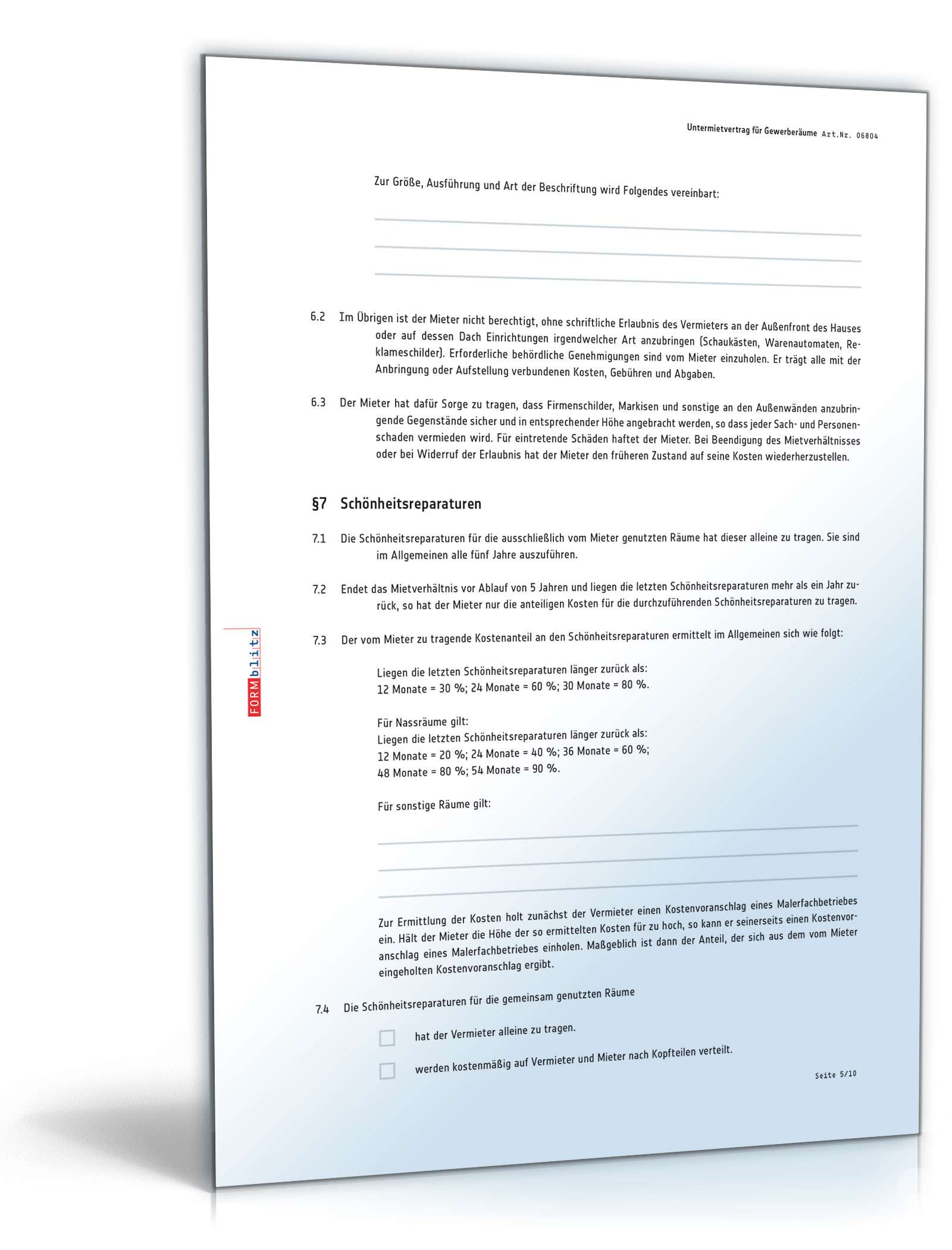 Untermietvertrag für Gewerberäume PDF. Seite: 5