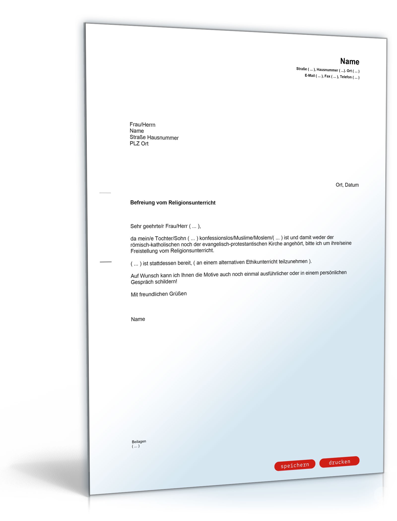 Befreiung vom Religionsunterricht in der Schule PDF