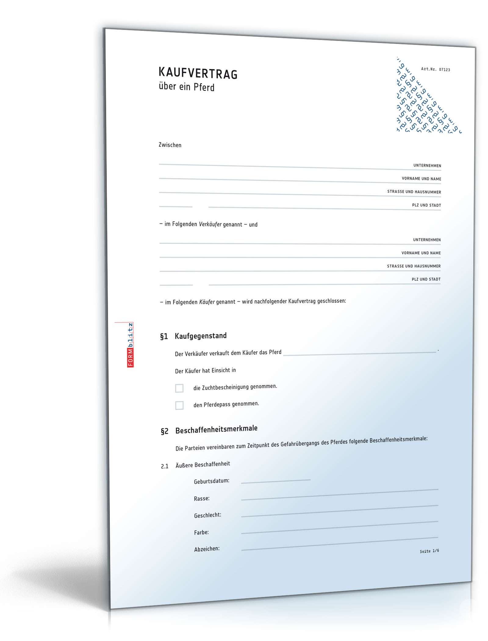 Kaufvertrag über ein Pferd PDF