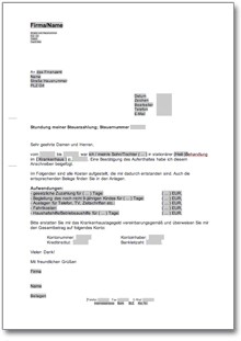 Antrag auf Erstattung von Krankenhaustagegeld Word