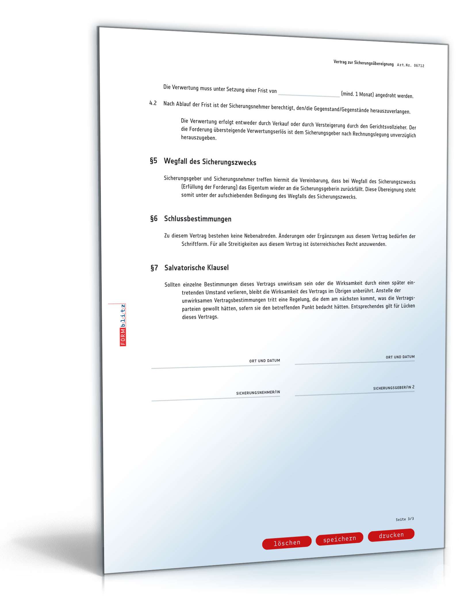Vertrag zur Sicherungsübereignung PDF. Seite: 3