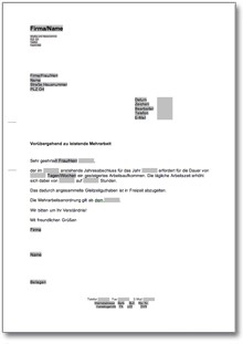 Anordnung von Überstunden durch den Arbeitgeber Word