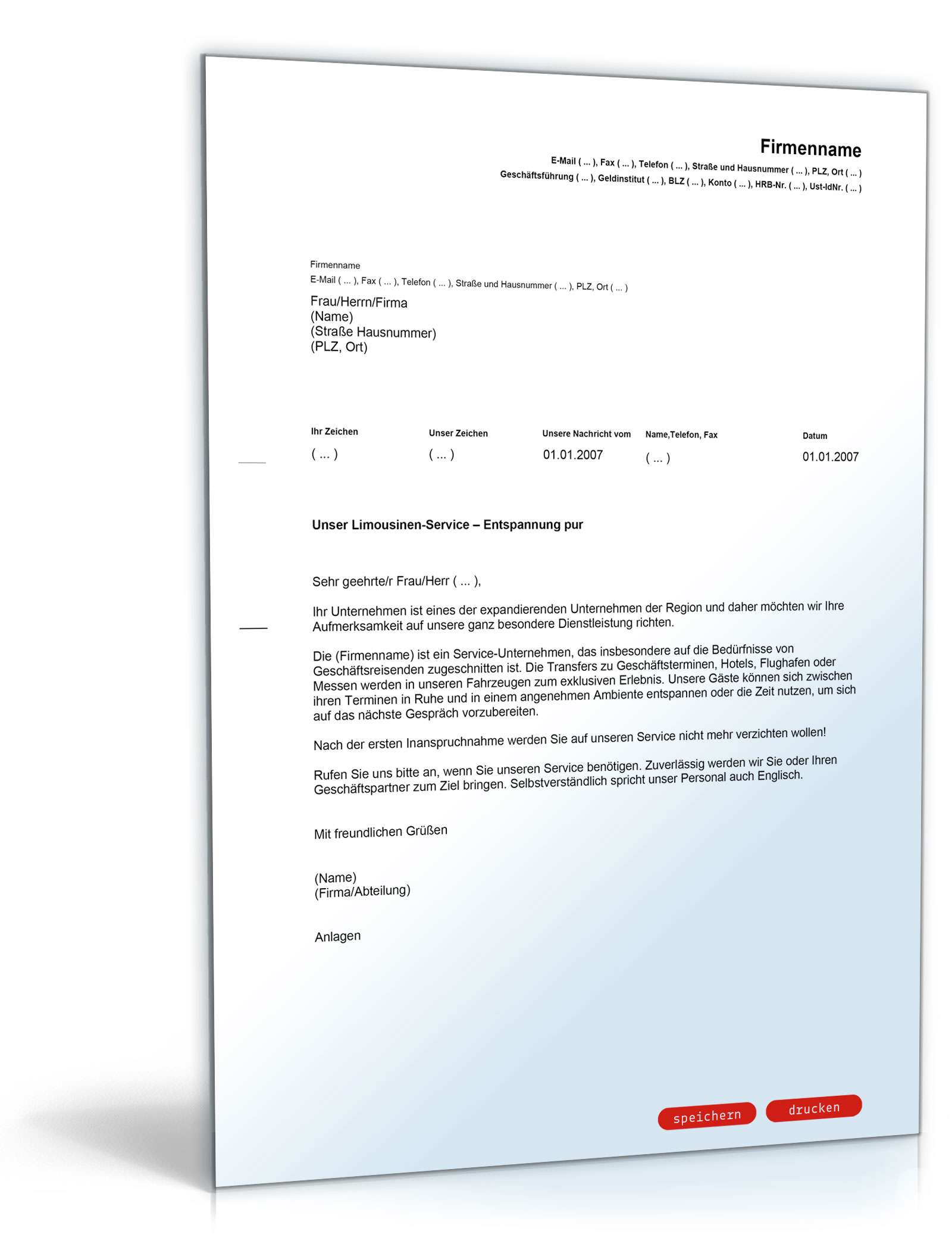 Werbebrief für einen Limousinenservice PDF