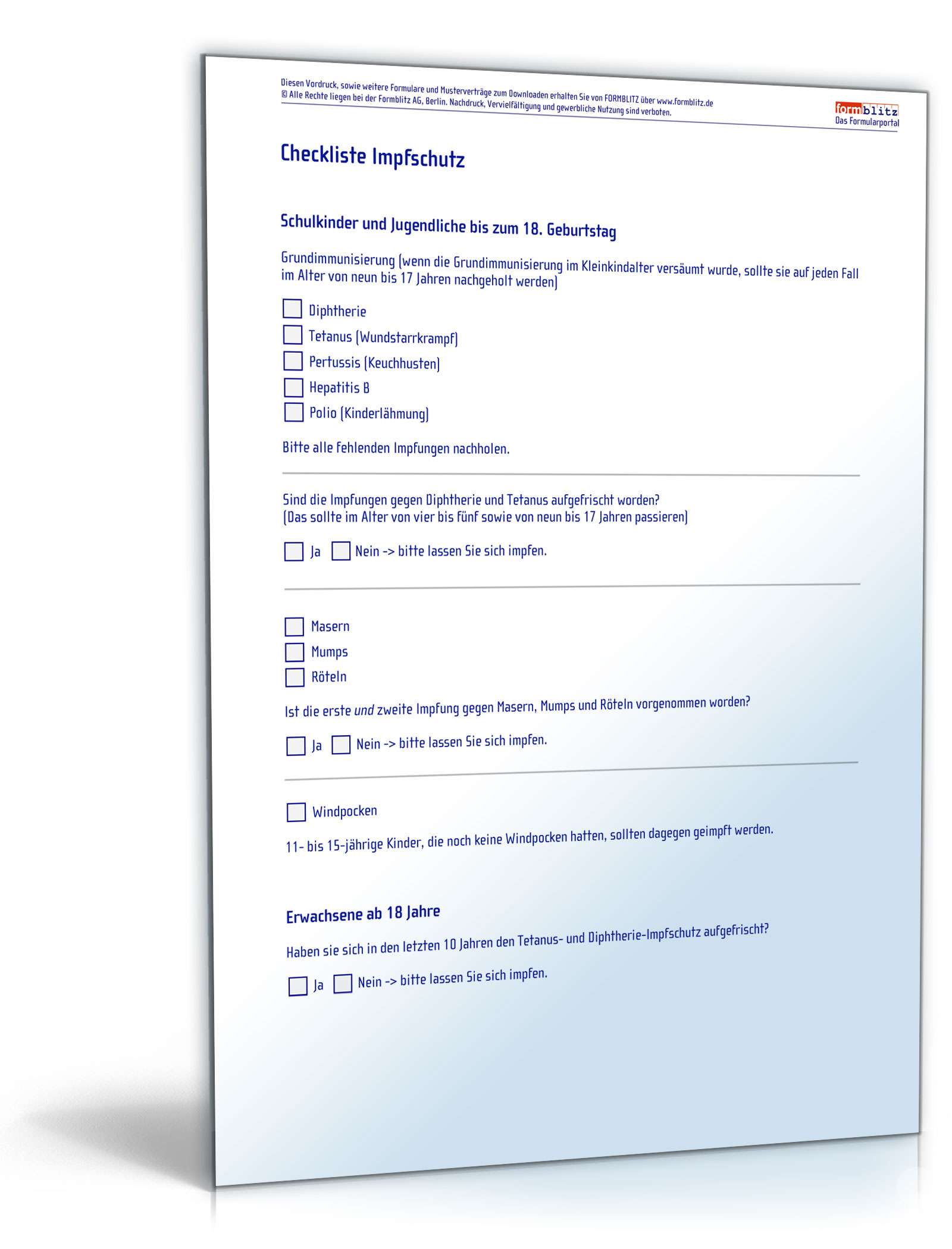 Checkliste Impfschutz