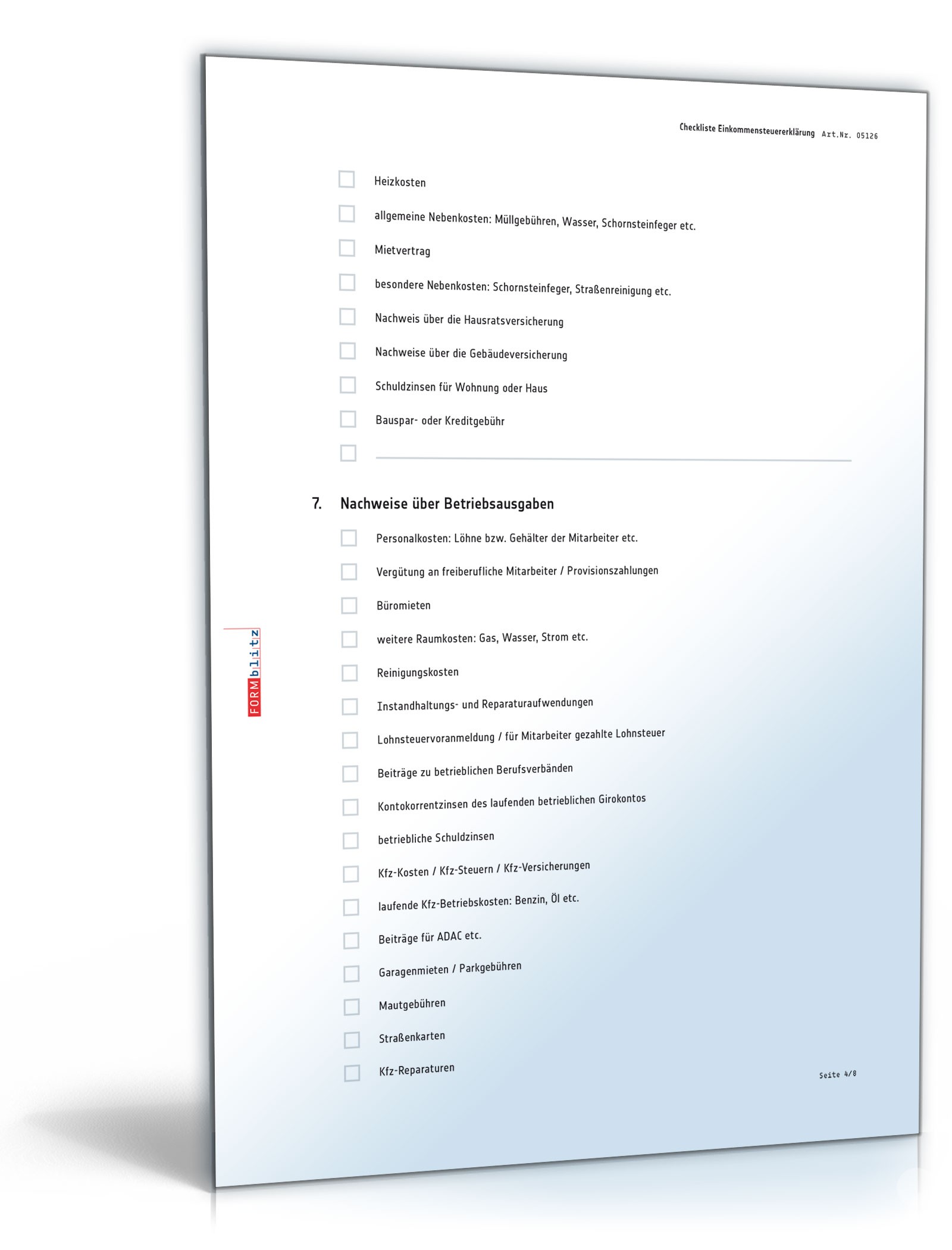 Checkliste zur Vorbereitung für ein Gespräch beim Steuerberater PDF. Seite: 4
