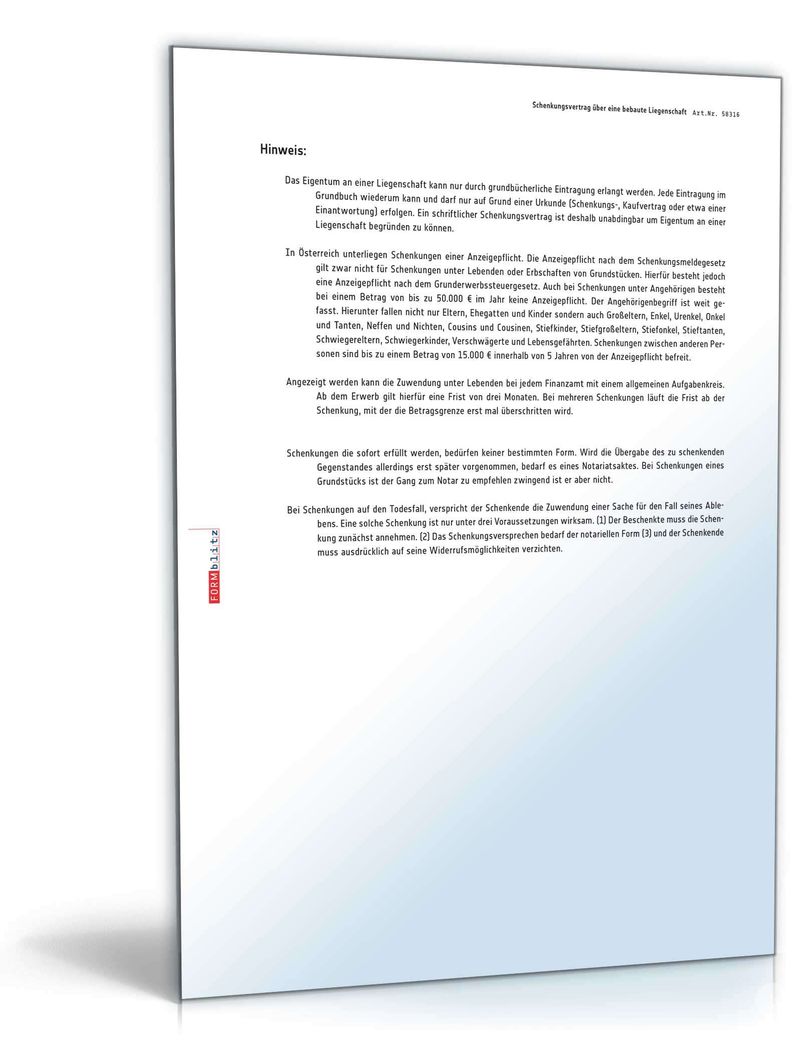 Schenkungsvertrag über eine bebaute Liegenschaft mit Rückforderungsrecht PDF. Seite: 4