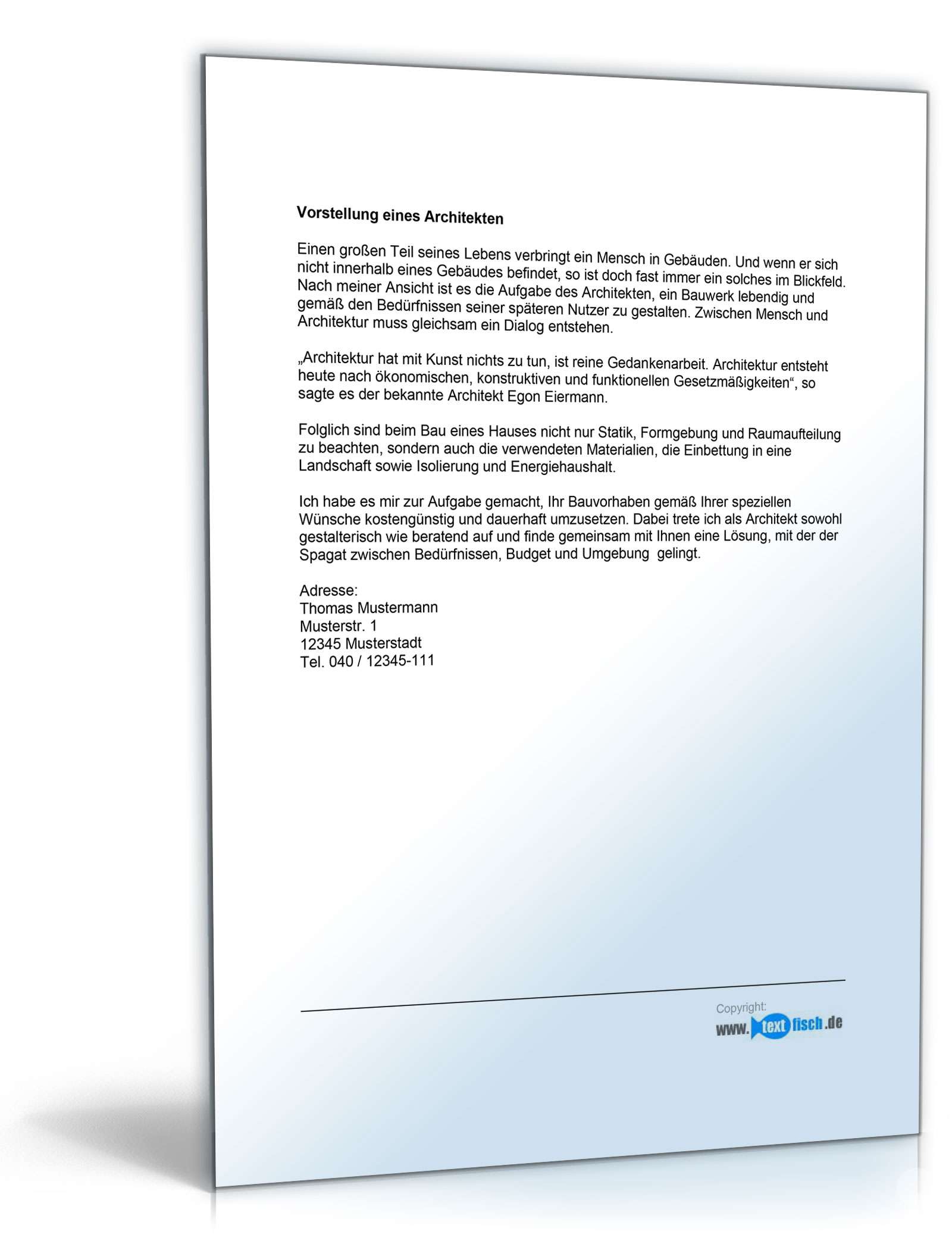 Werbetext für einen Architekten