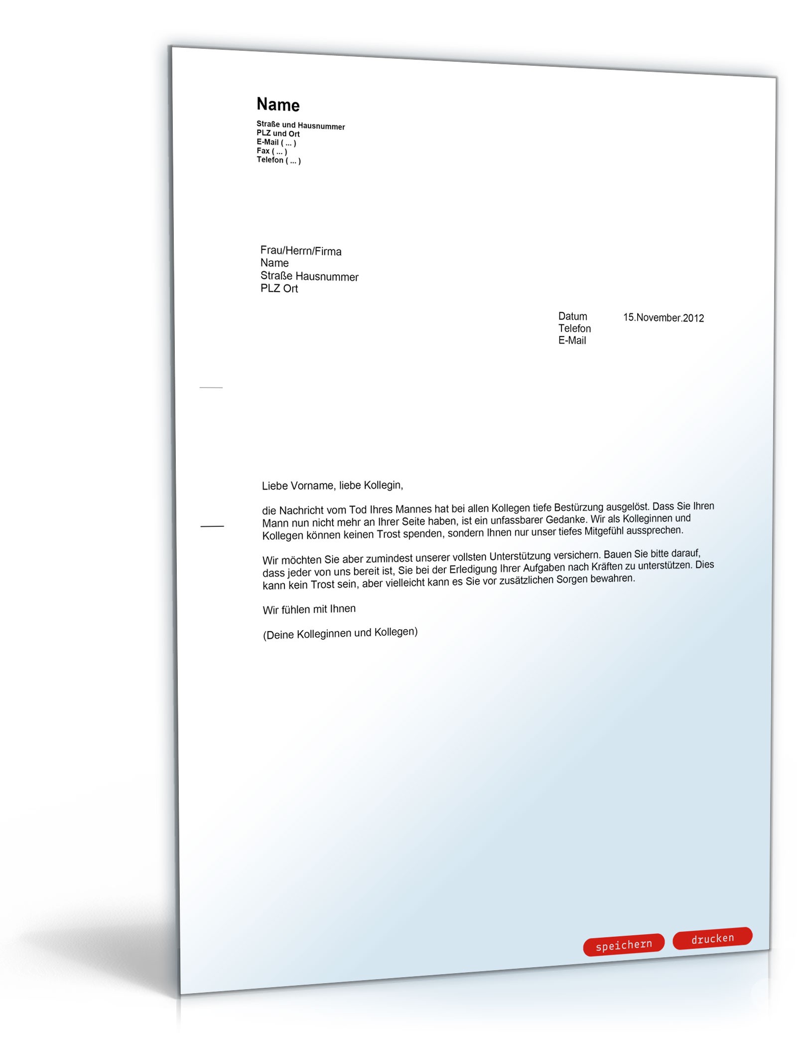 Kondolenzschreiben PDF