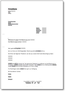Widerspruch Rechnung Word