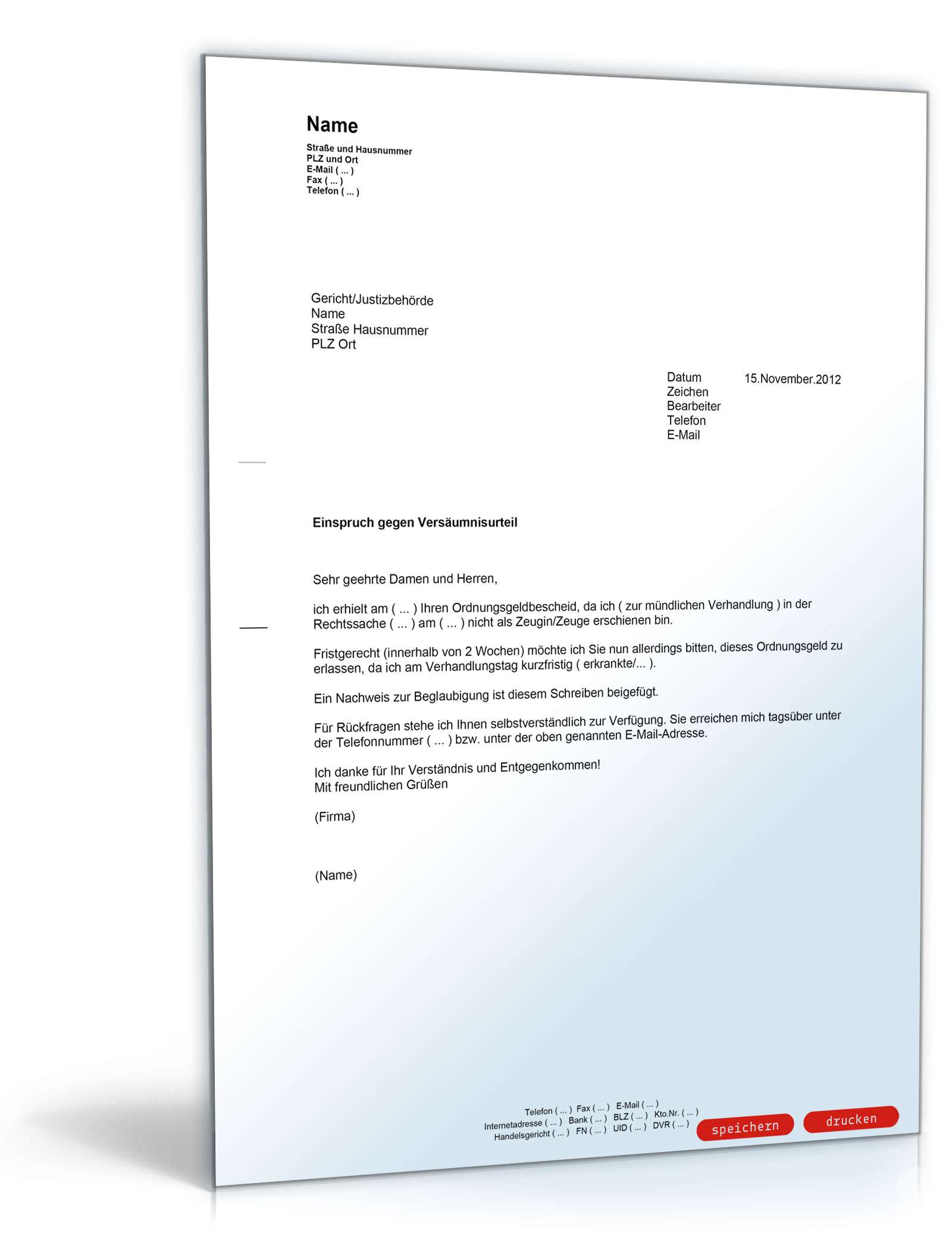 Einspruch gegen ein deutsches Ordnungsgeld PDF