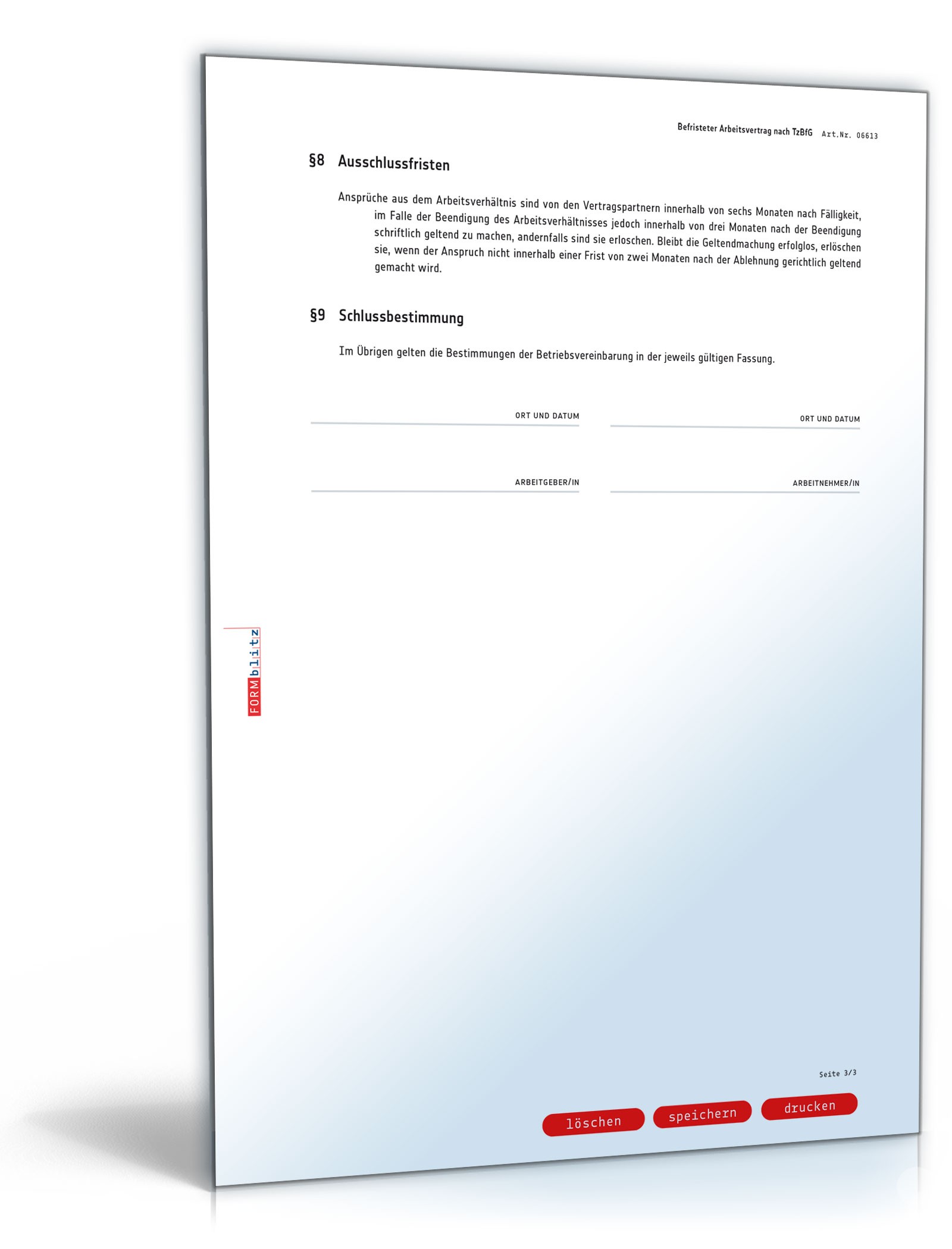 Befristeter Arbeitsvertrag PDF. Seite: 3