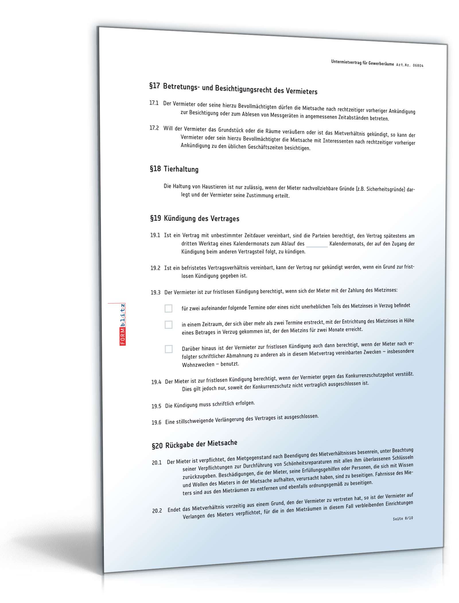 Untermietvertrag für Gewerberäume PDF. Seite: 8