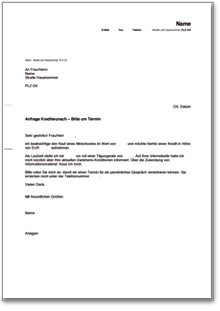 Anfrage bei der Bank (Kreditwunsch und Terminvereinbarung) Word