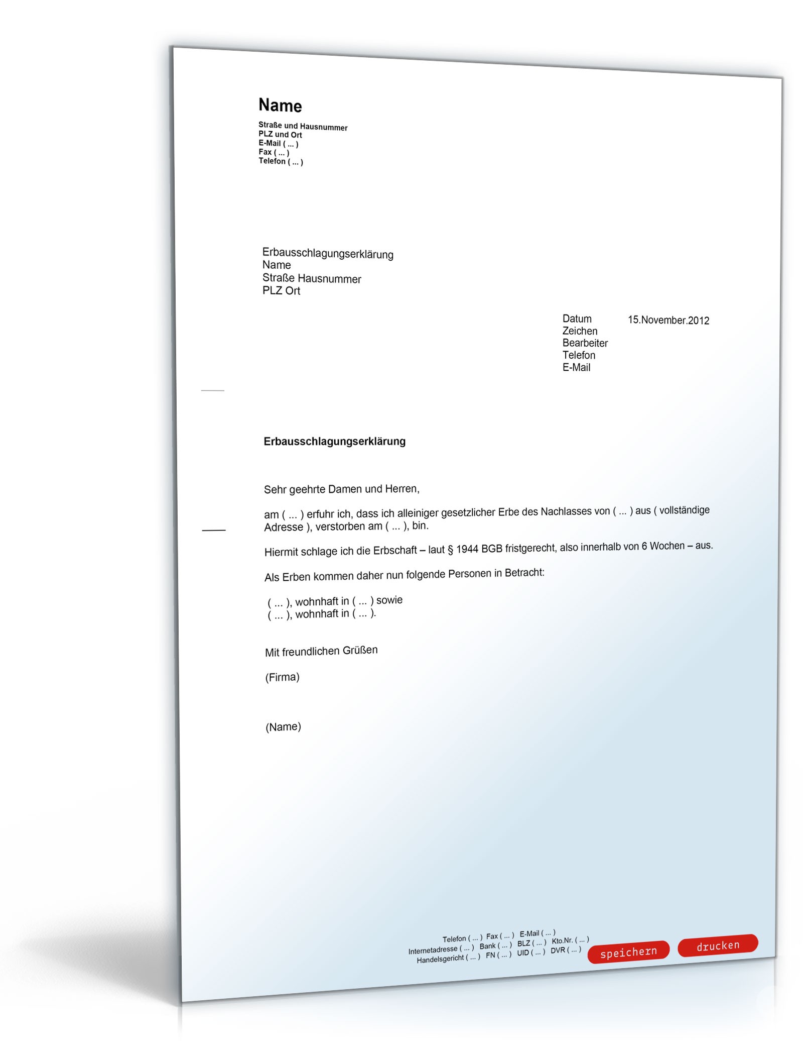 Ausschlagung einer Erbschaft PDF