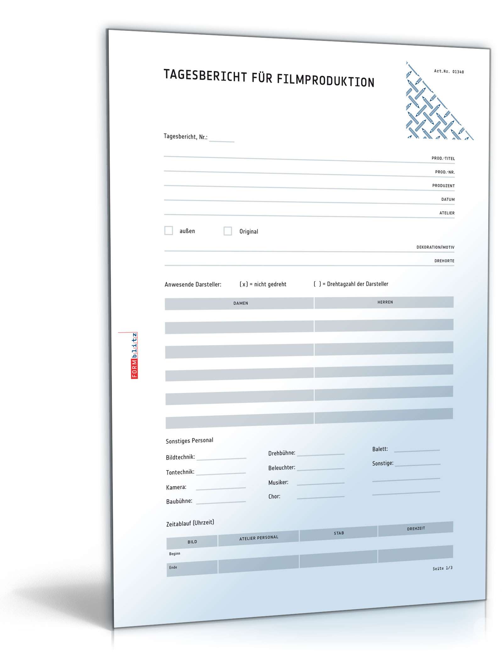 Tagesbericht für Filmproduktion PDF