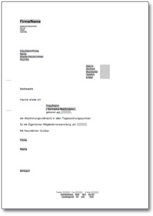 Vollmacht für eine Eigentümerversammlung Word