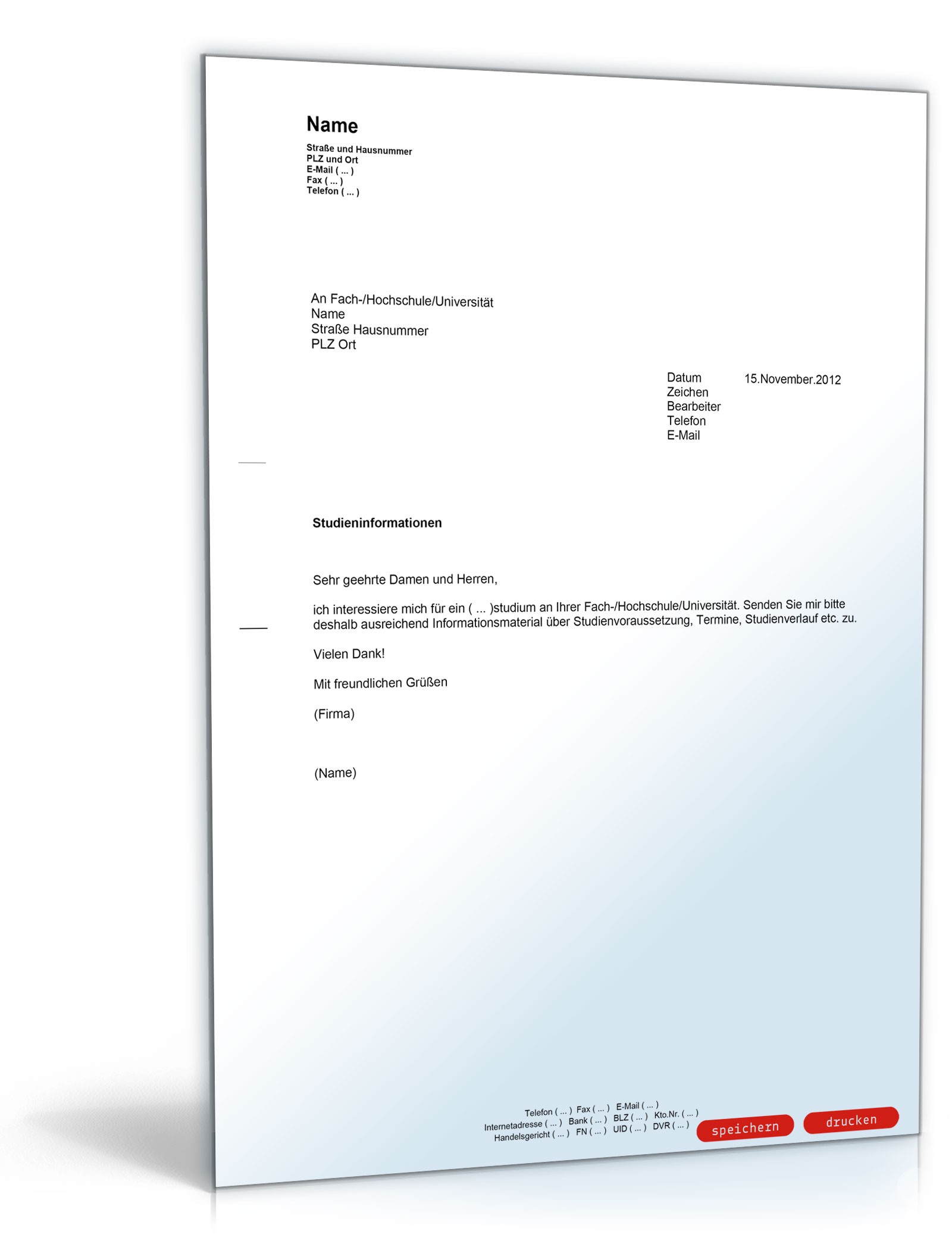 Anfrage nach Studieninformationen und Immatrikulation an einer Hochschule PDF