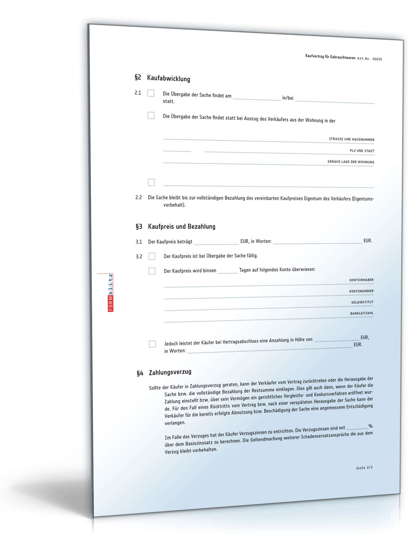 Kaufvertrag für Gebrauchtwaren PDF. Seite: 2