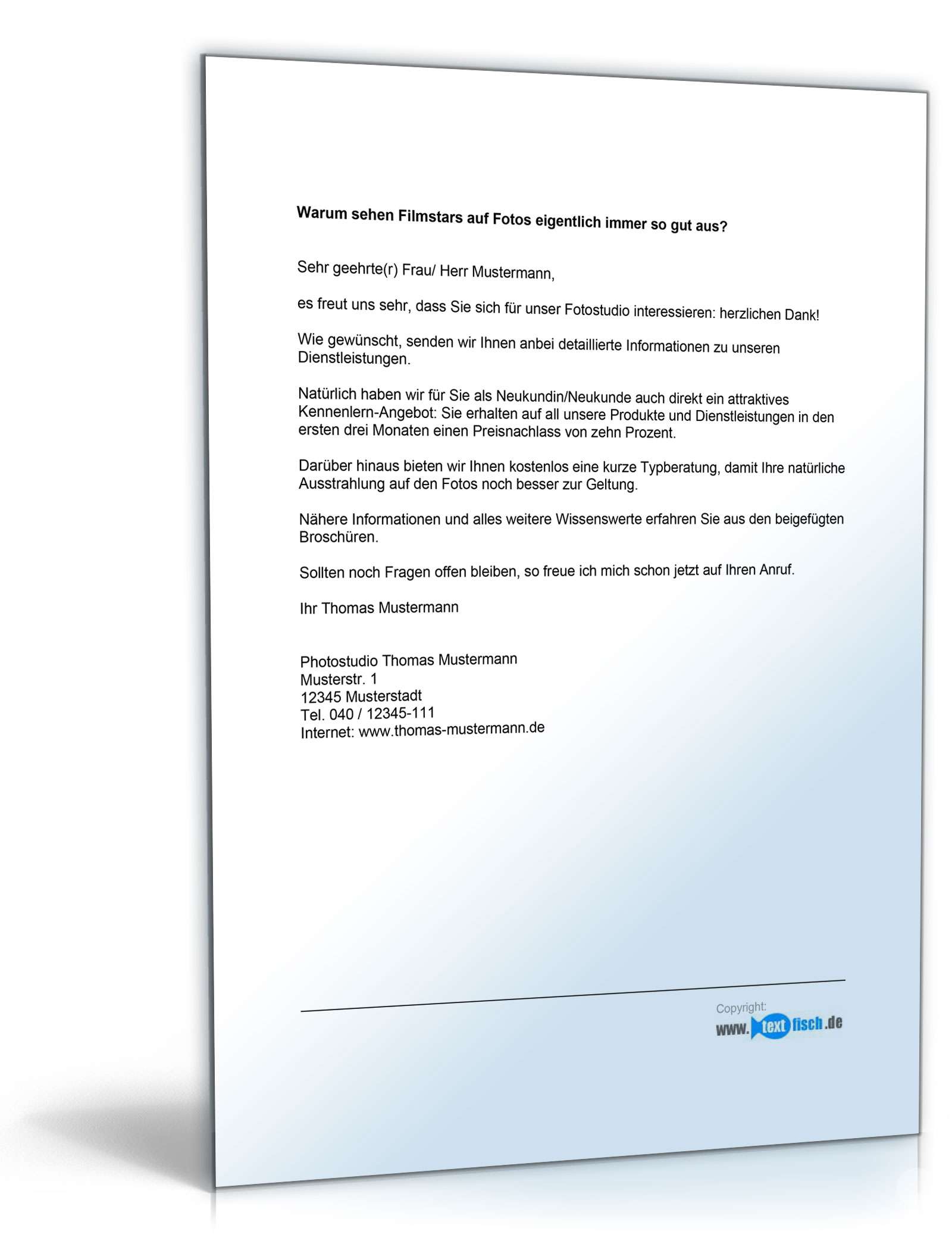 Werbebrief eines Fotografen