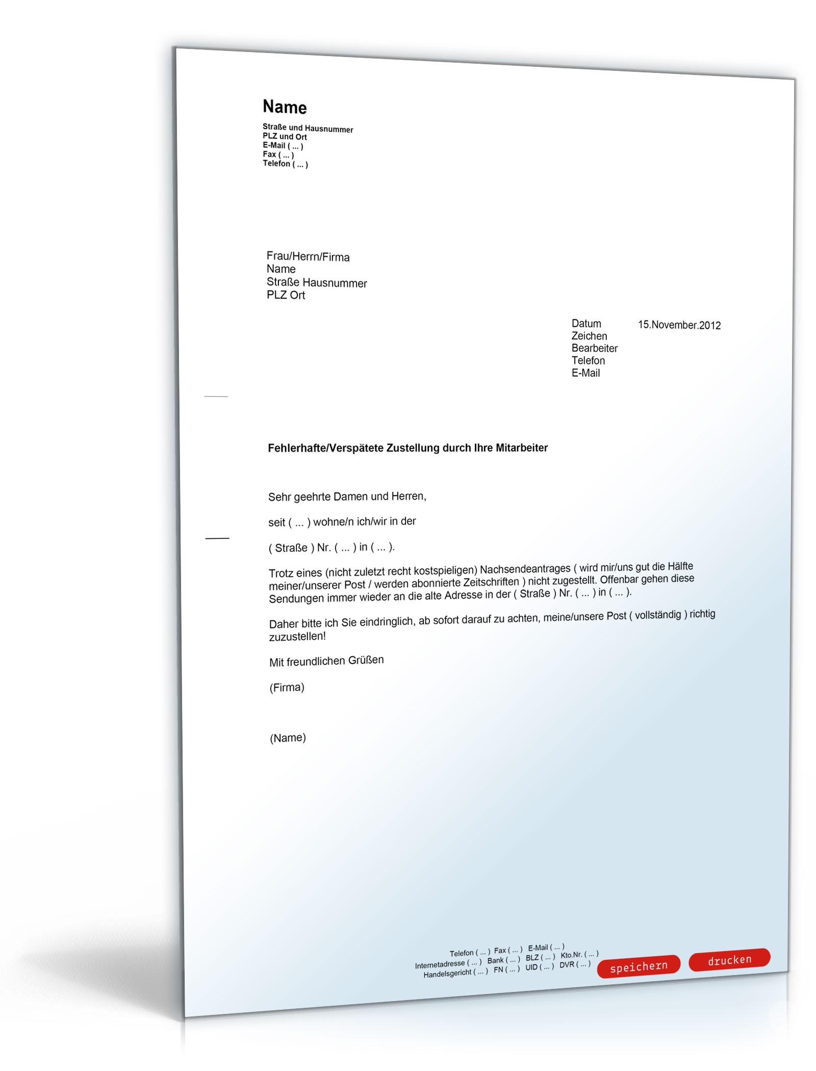 Beschwerde über fehlerhafte Postzustellung PDF