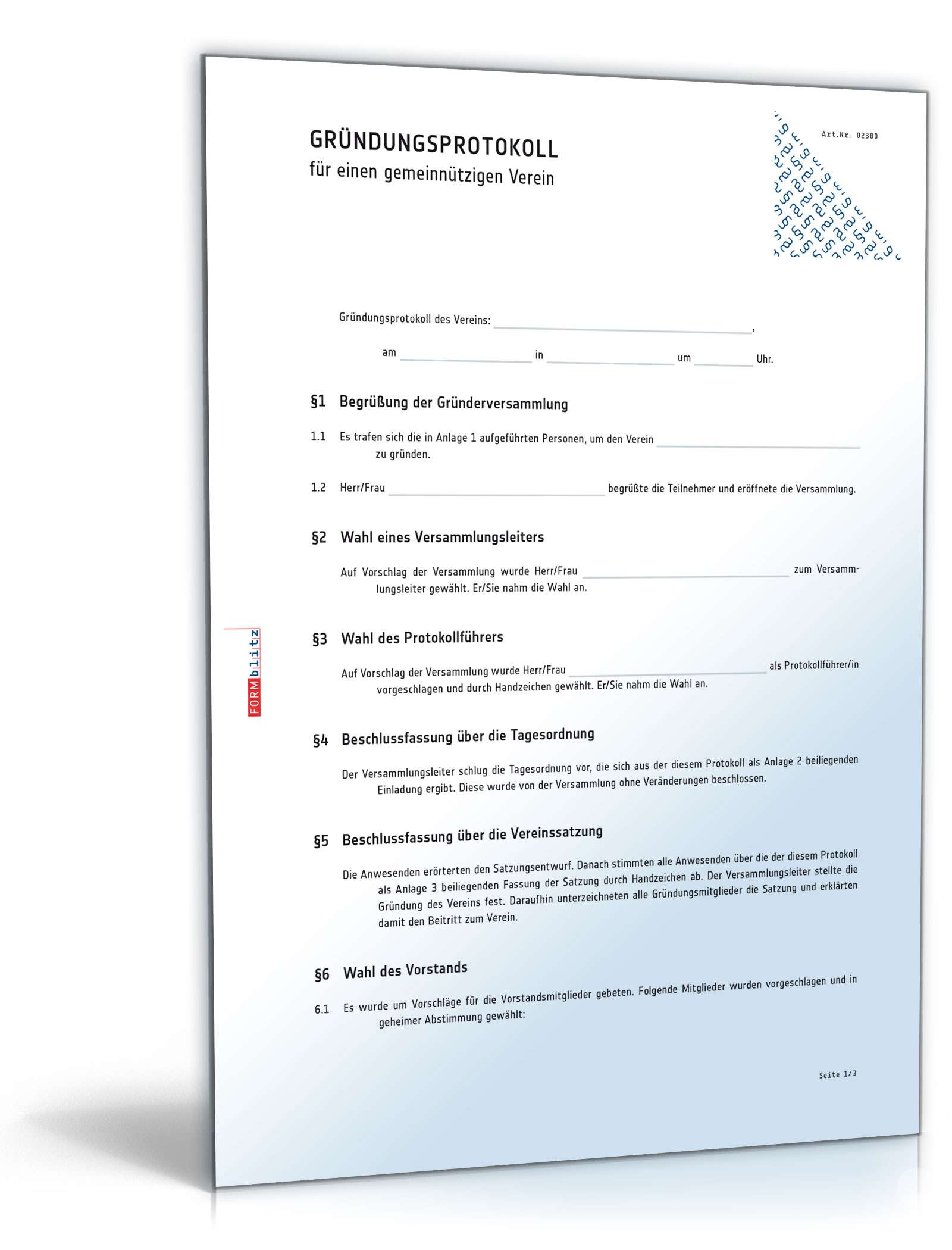 Gründungsprotokoll für einen gemeinnützigen Verein PDF