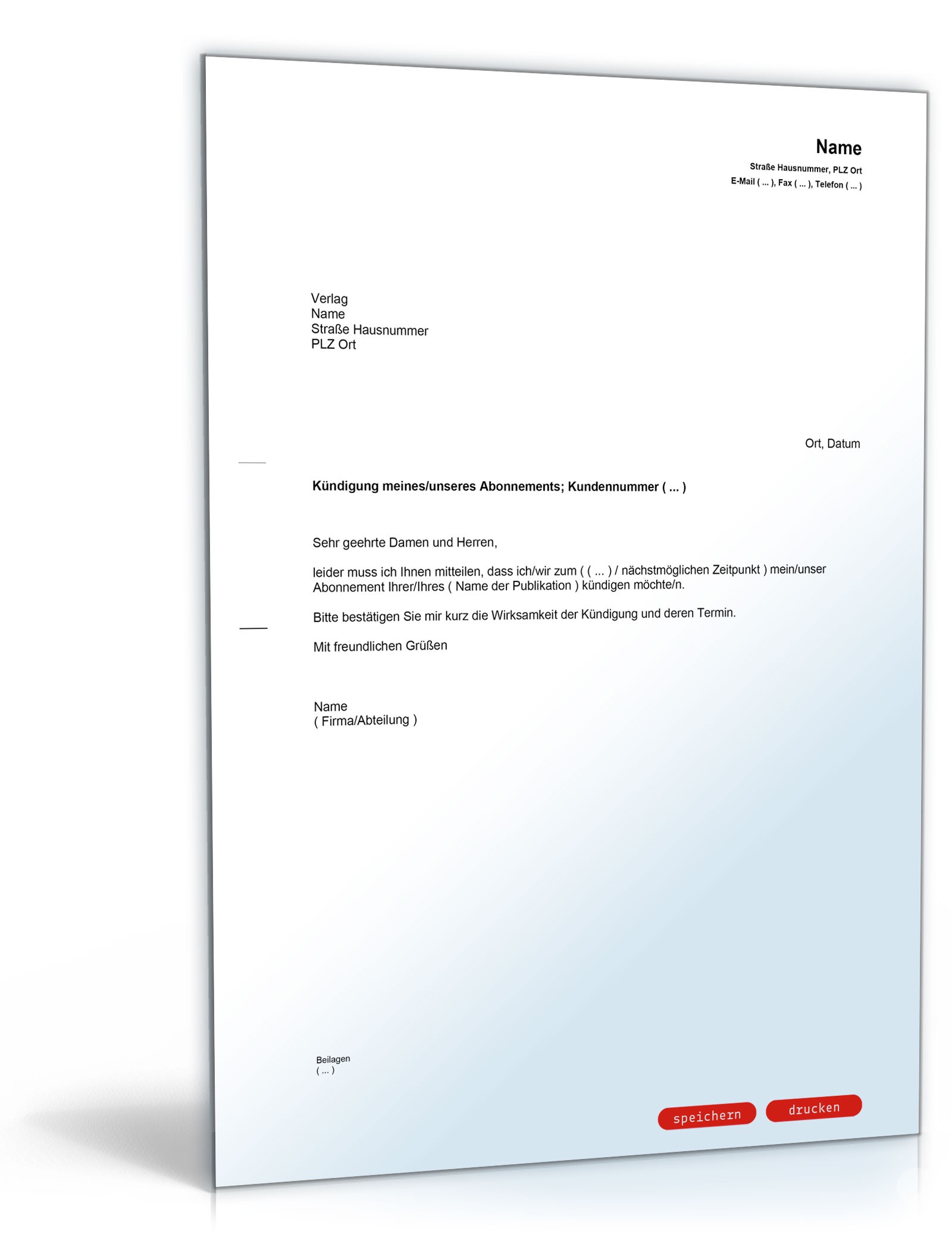 Kündigung Abonnement PDF