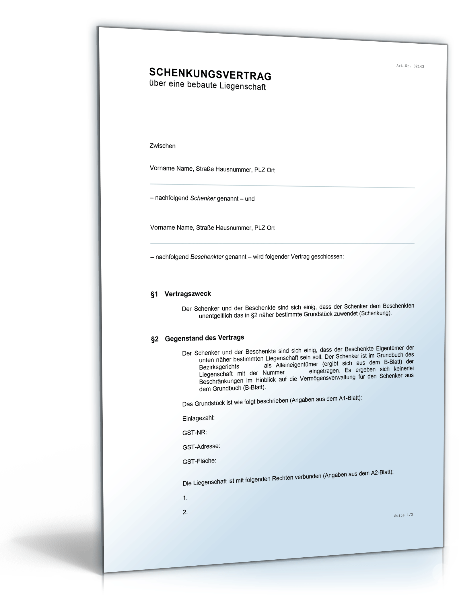 Schenkungsvertrag über eine bebaute Liegenschaft Word. Seite: 2