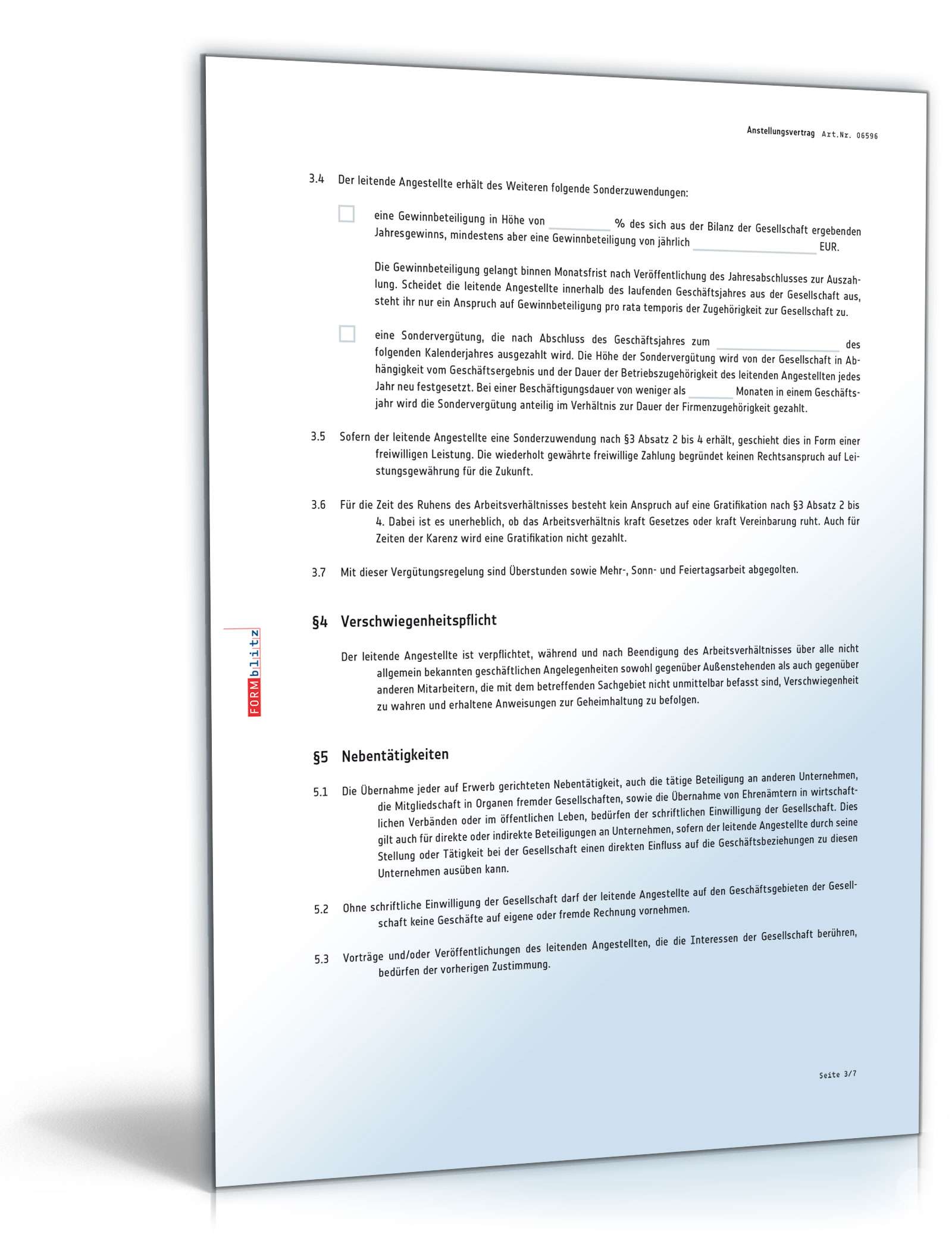 Anstellungsvertrag für leitende Angestellte (bei bestehendem Arbeitsverhältnis) PDF. Seite: 3