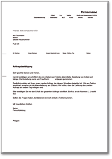 Bestätigung eines telefonischen Auftrags Word