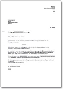 Kündigung Mietvertrag (Mieter, Nachmieterangebot) Word