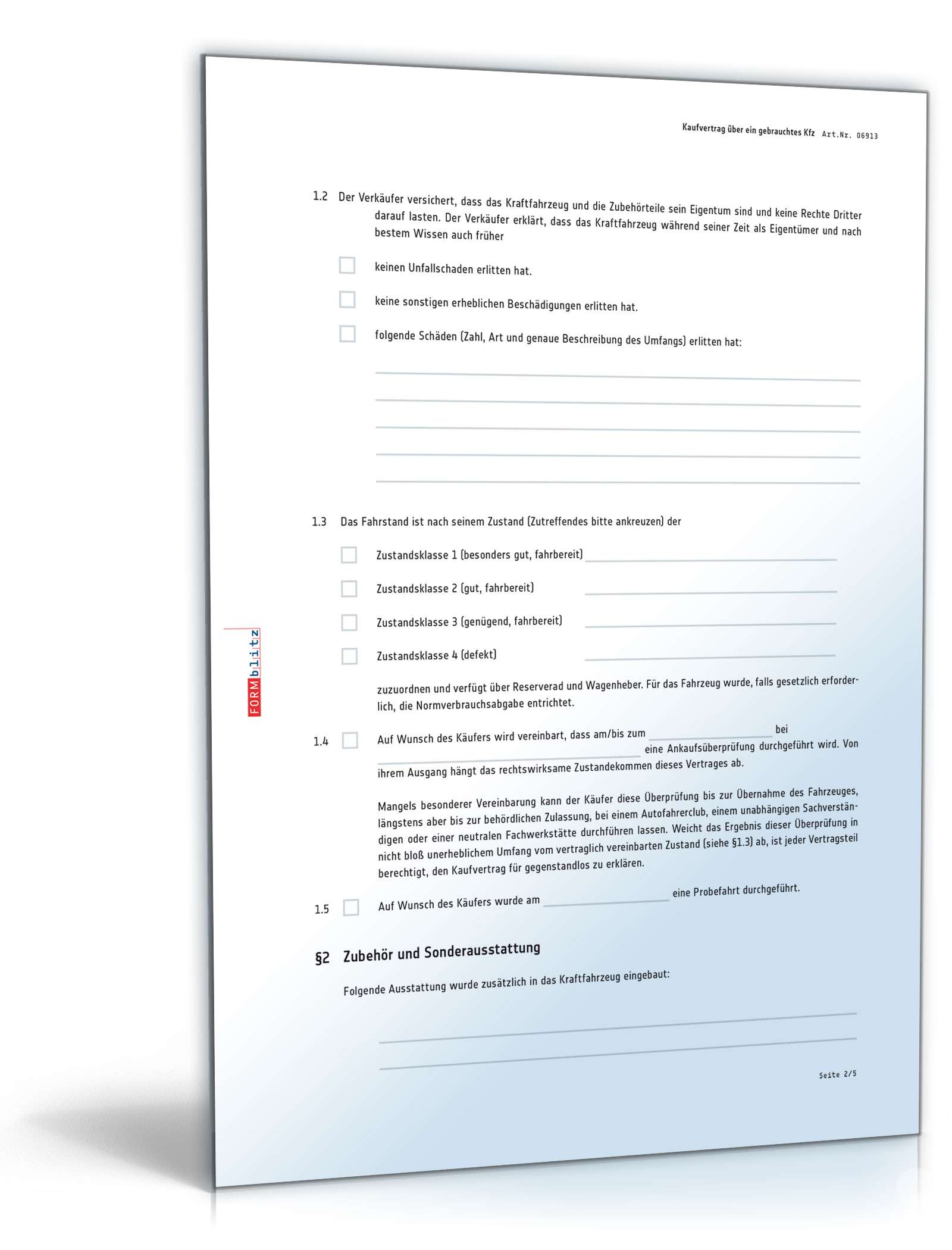 Kaufvertrag über ein gebrauchtes Kraftfahrzeug PDF. Seite: 2
