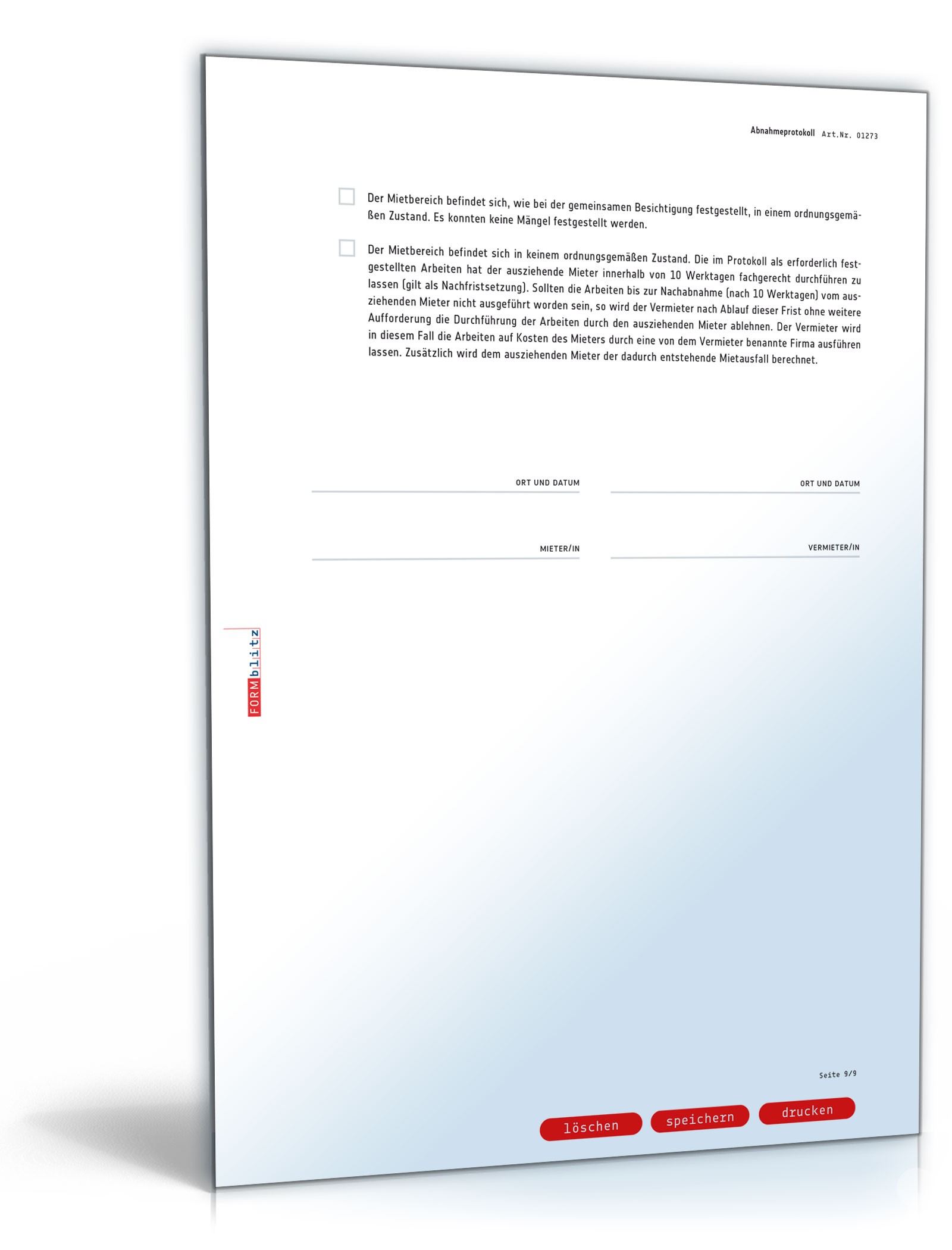 Abnahmeprotokoll bei der Übergabe einer Wohnung PDF. Seite: 9