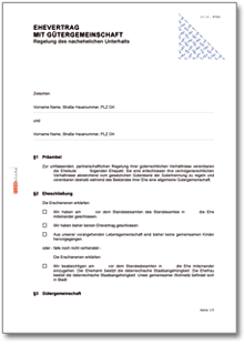Ehevertrag mit Gütergemeinschaft Word