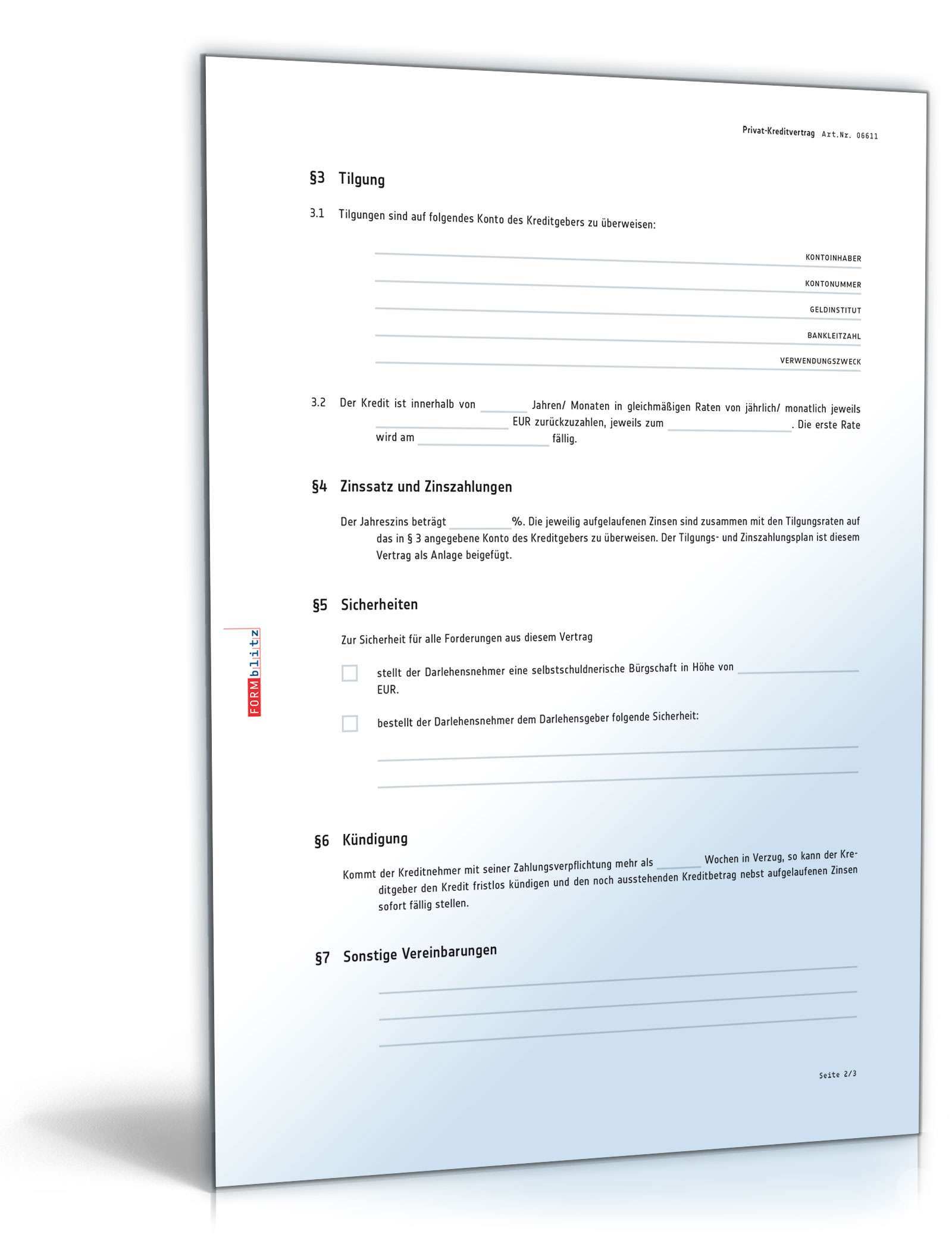 Privat-Kreditvertrag PDF. Seite: 2