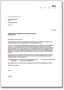 Außerordentliche Kündigung eines Festnetz-Vertrages Word