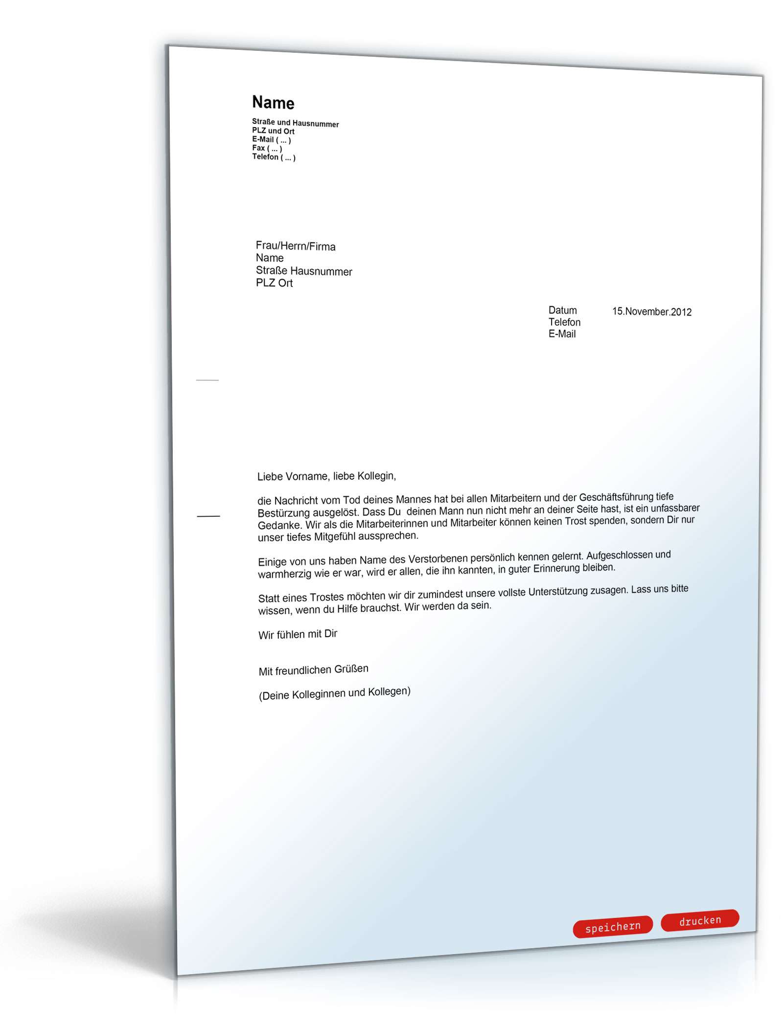 Kondolenzschreiben PDF