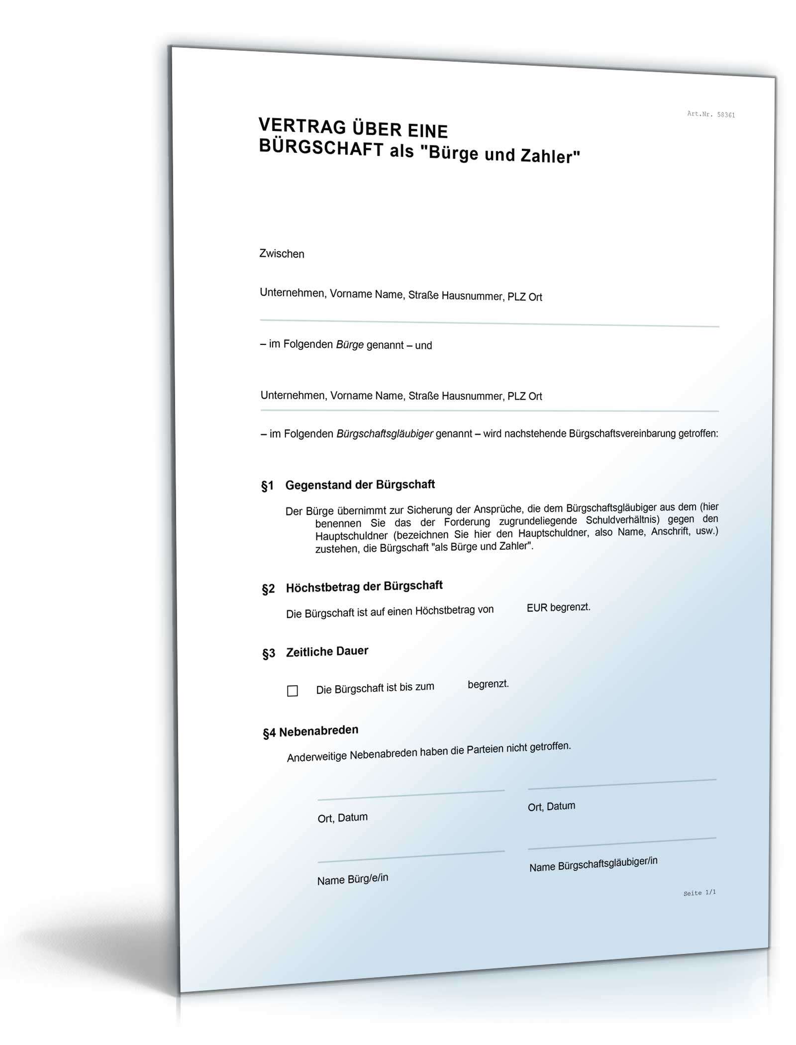 Bürgschaftsvertrag (als Bürge und Zahler) Word. Seite: 2