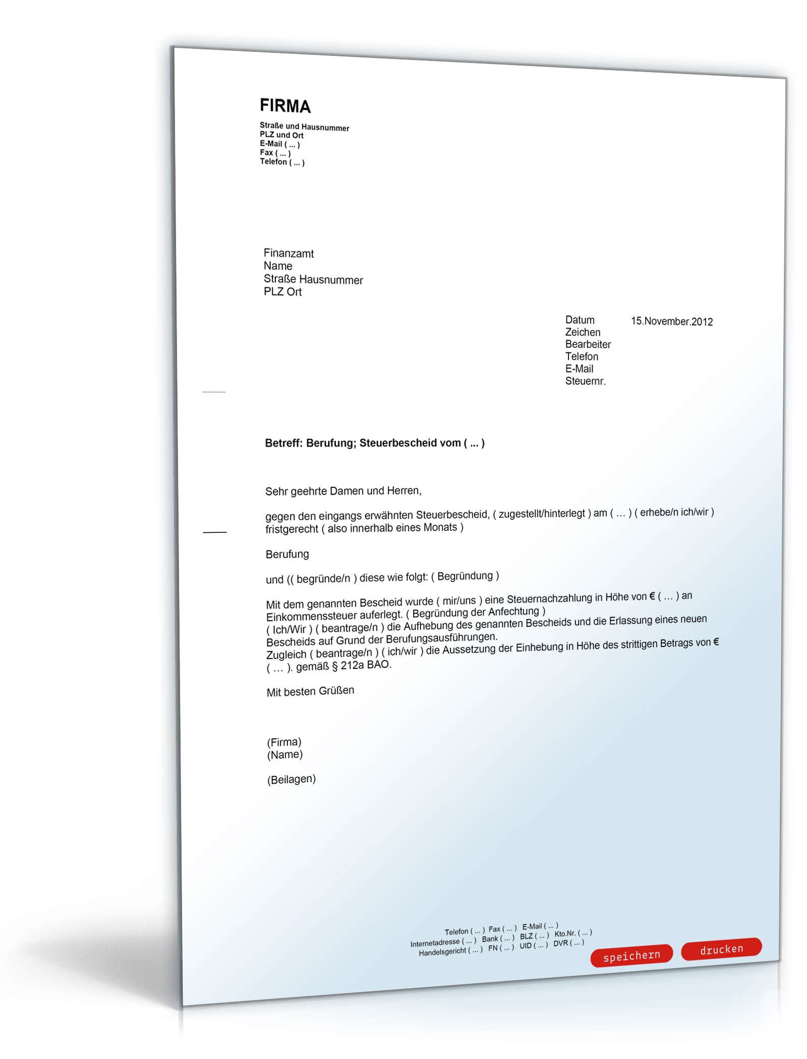 Berufung gegen den Steuerbescheid  PDF
