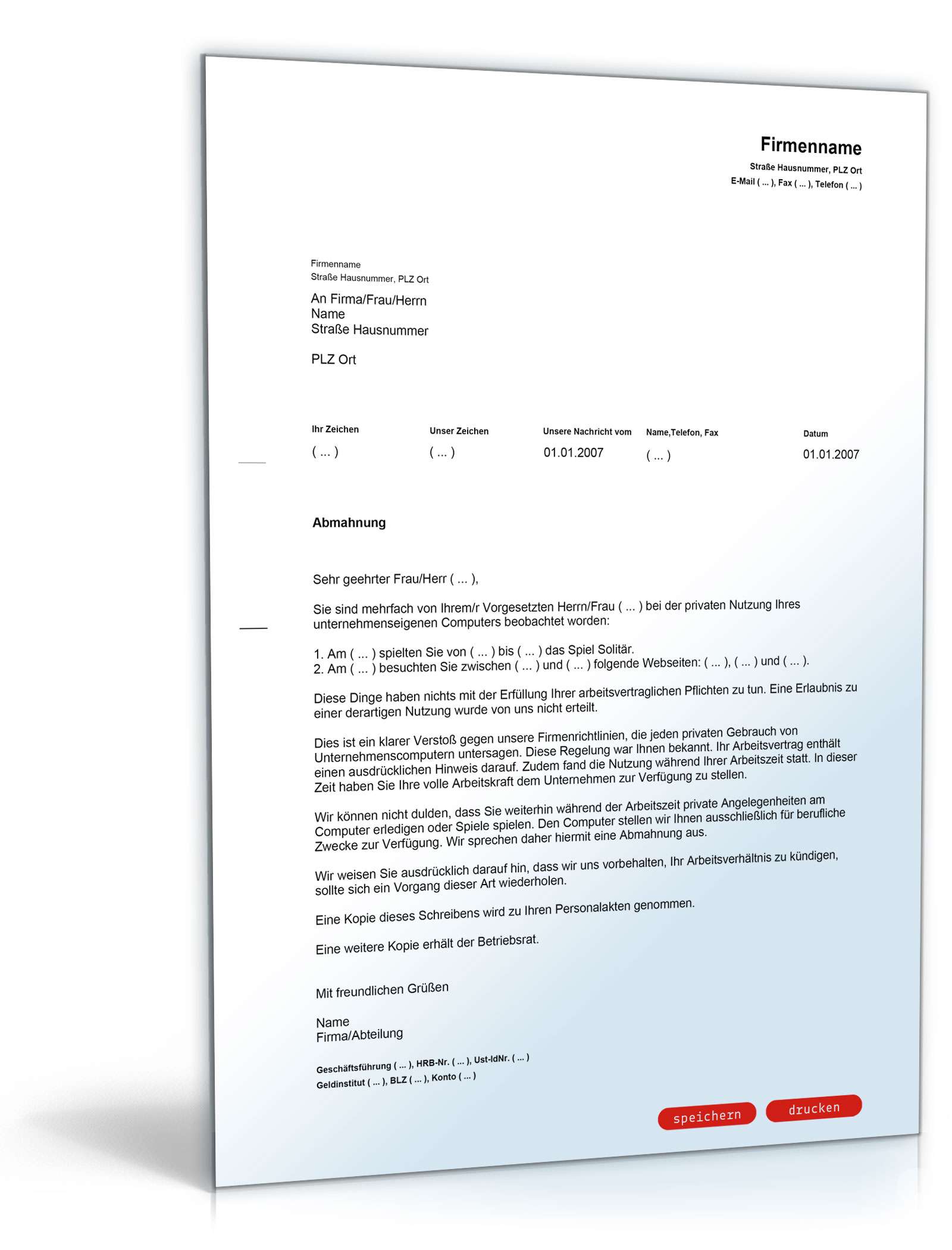 Abmahnung wegen privater Nutzung eines Firmen-Computers PDF