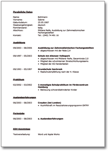 Lebenslauf (Hauptschule) Word