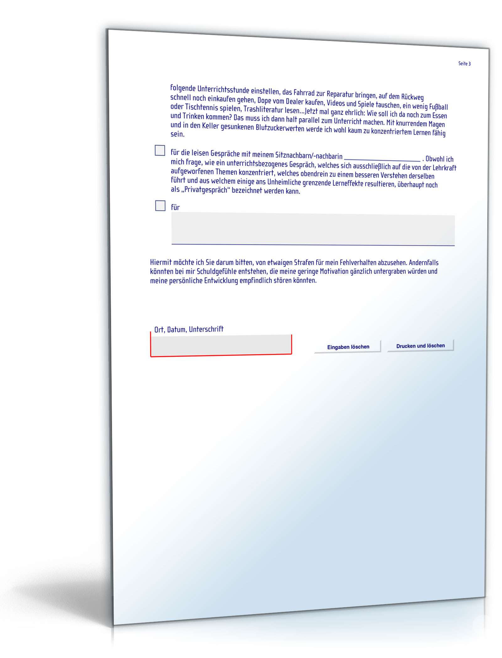 Universal-Entschuldigung für die Schule PDF. Seite: 3