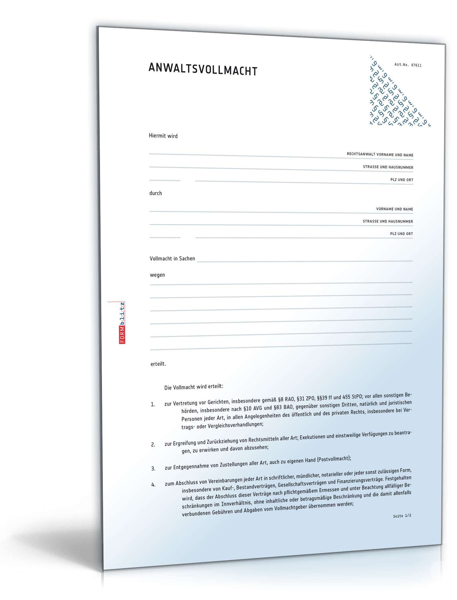 Anwaltsvollmacht PDF