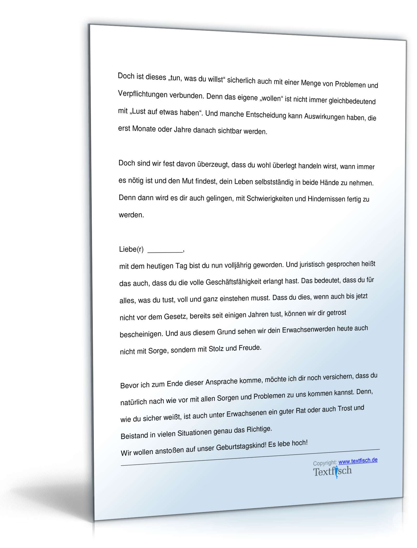 Geburtstagsrede zum 18. (ein Elternteil zum Kind) PDF. Seite: 3