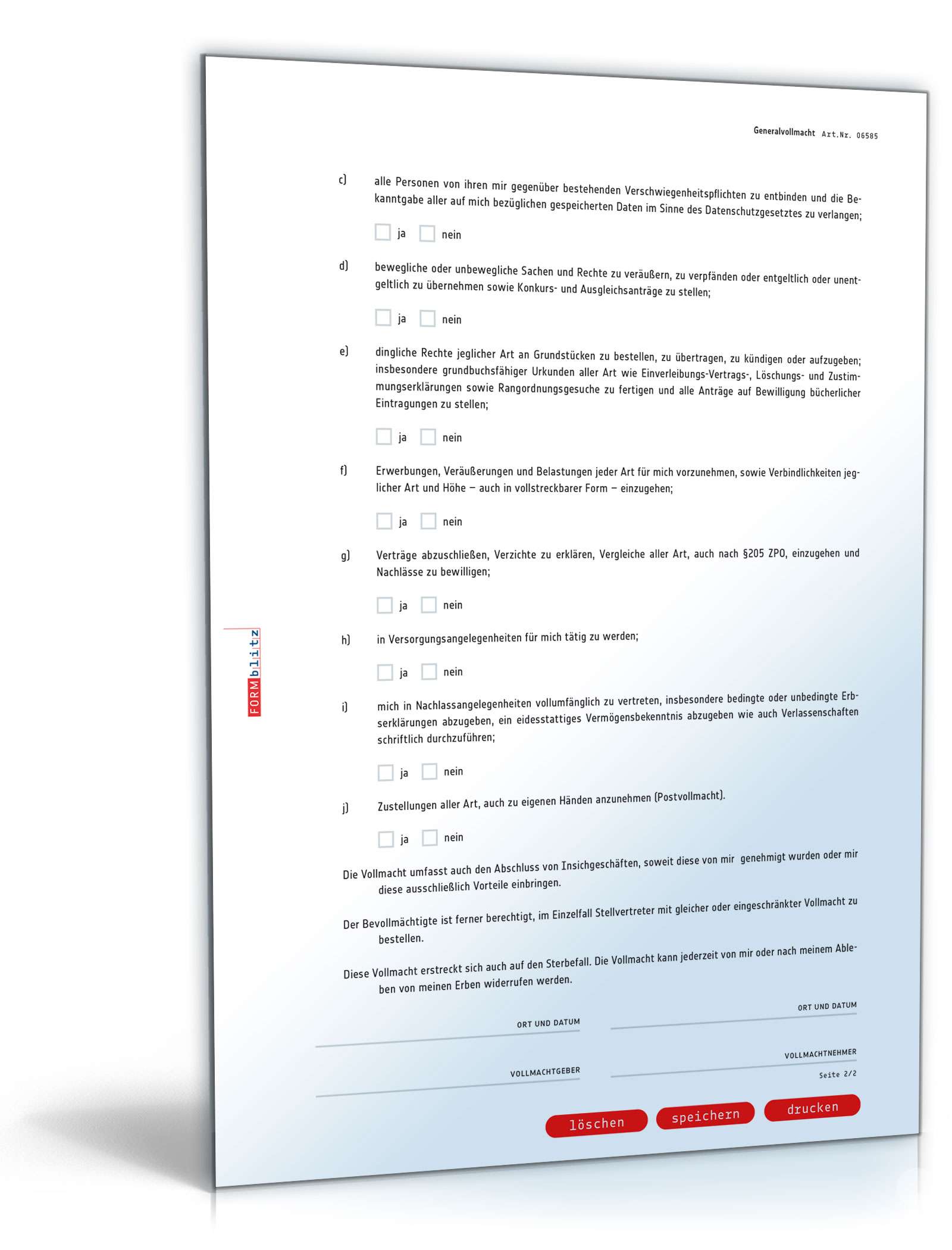 Generalvollmacht PDF. Seite: 2