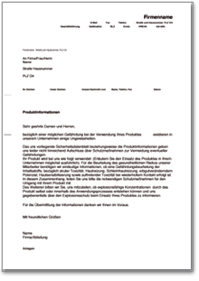 Anfrage bei Herstellern/Lieferanten zum Gefährdungspotenzial von Produkten Word