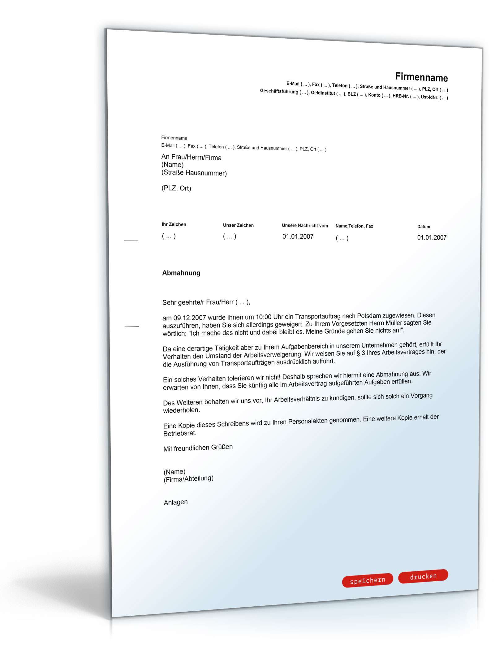 Abmahnung wegen Arbeitsverweigerung PDF