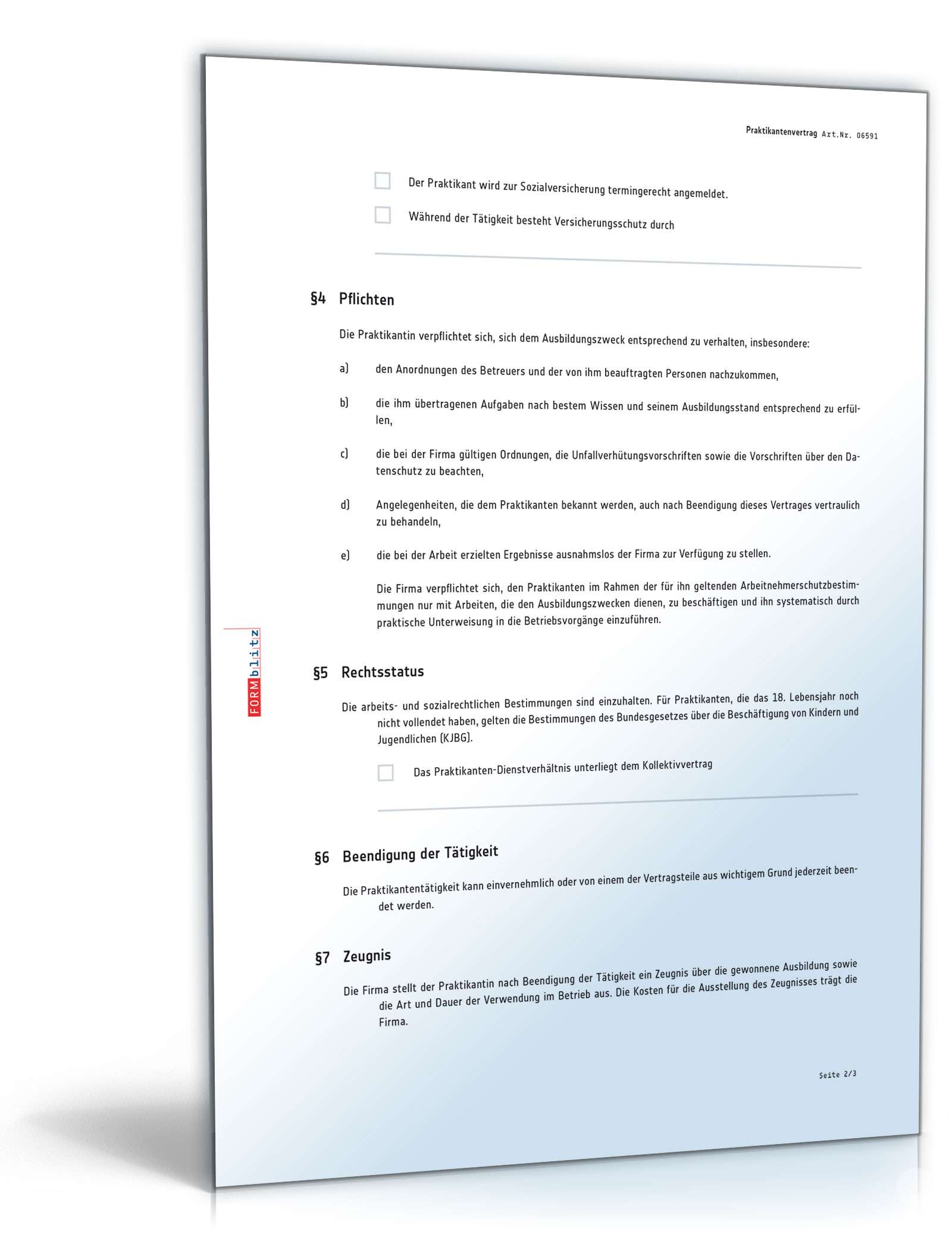 Praktikantenvertrag PDF. Seite: 2