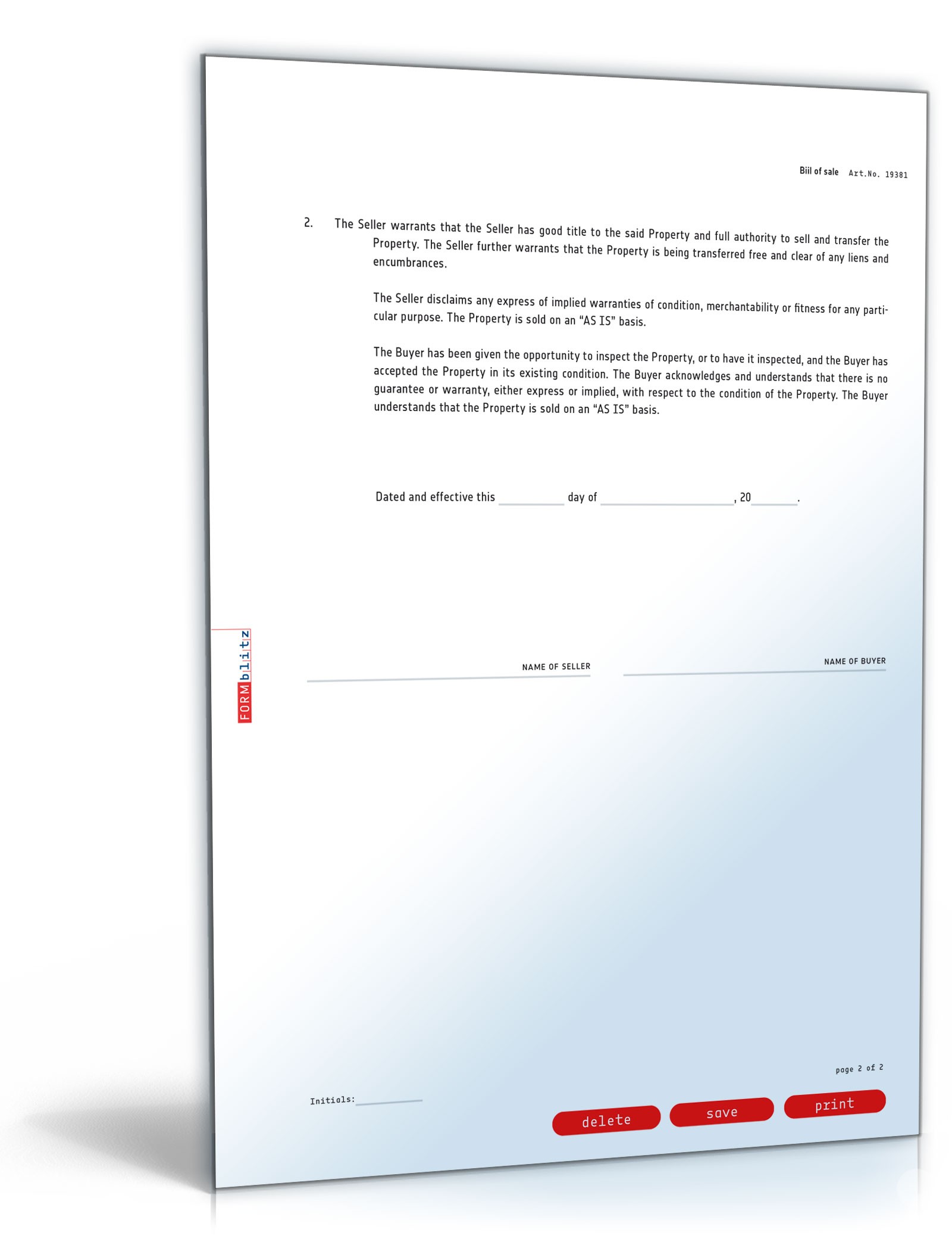 Allgemeiner Kaufvertrag auf Englisch PDF. Seite: 2