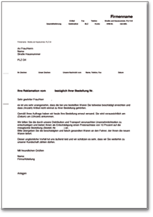 Angebot für Preisnachlass nach Reklamation einer Bestellung Word