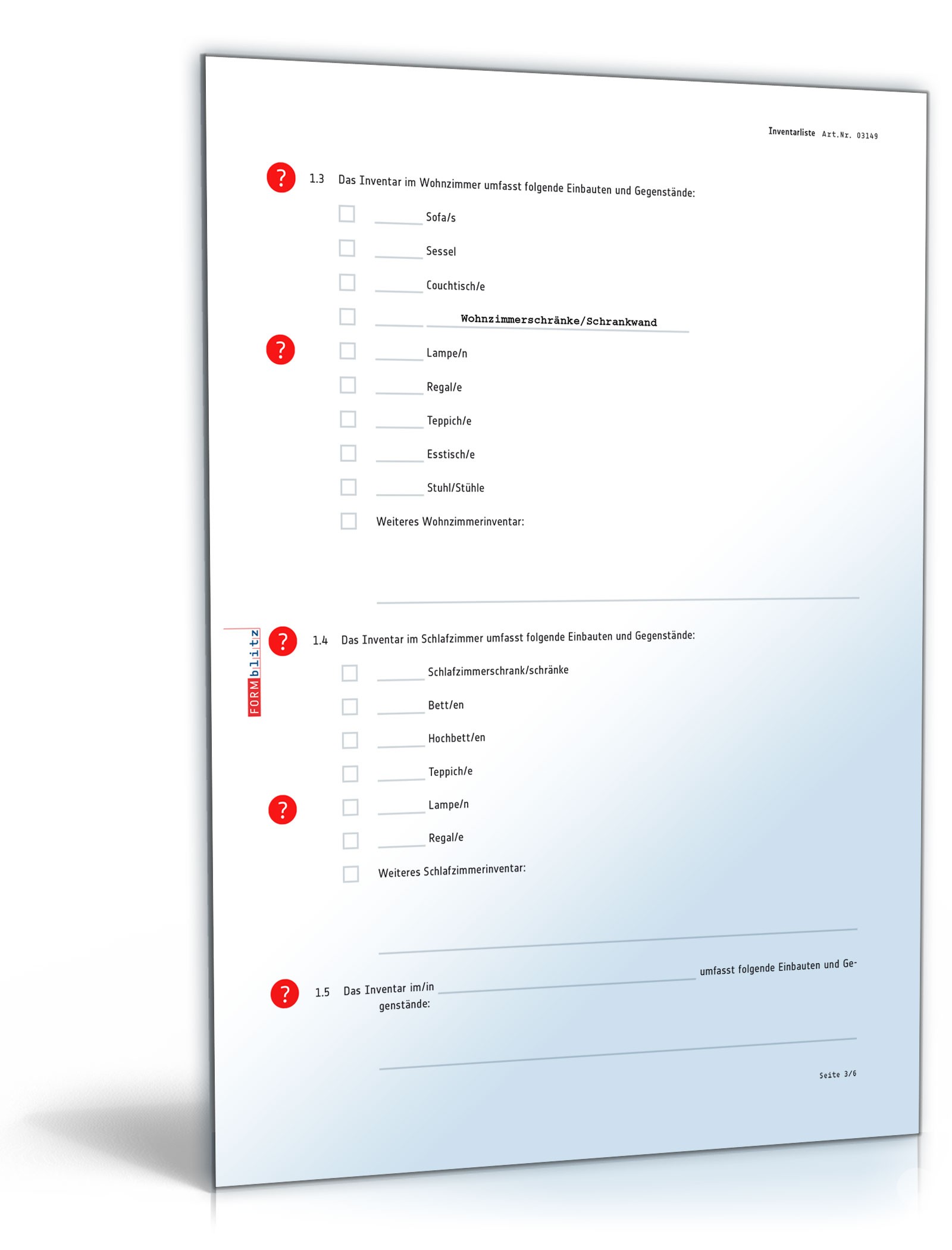 Inventarliste als Anhang zum Mietvertrag PDF. Seite: 3